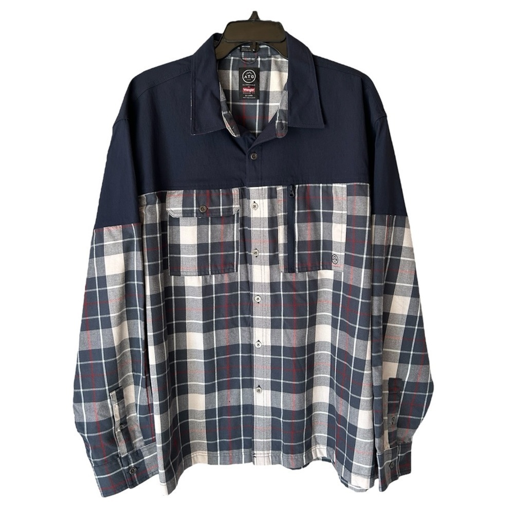 Wrangler ATG Shirt Men's 2XL Blue Plaid Long Sleeve Button Front Western Casual